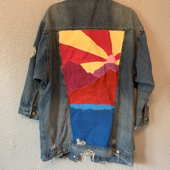 Highway Jeans Denim Jacket Painted & Distressed L - Picture 11 of 16